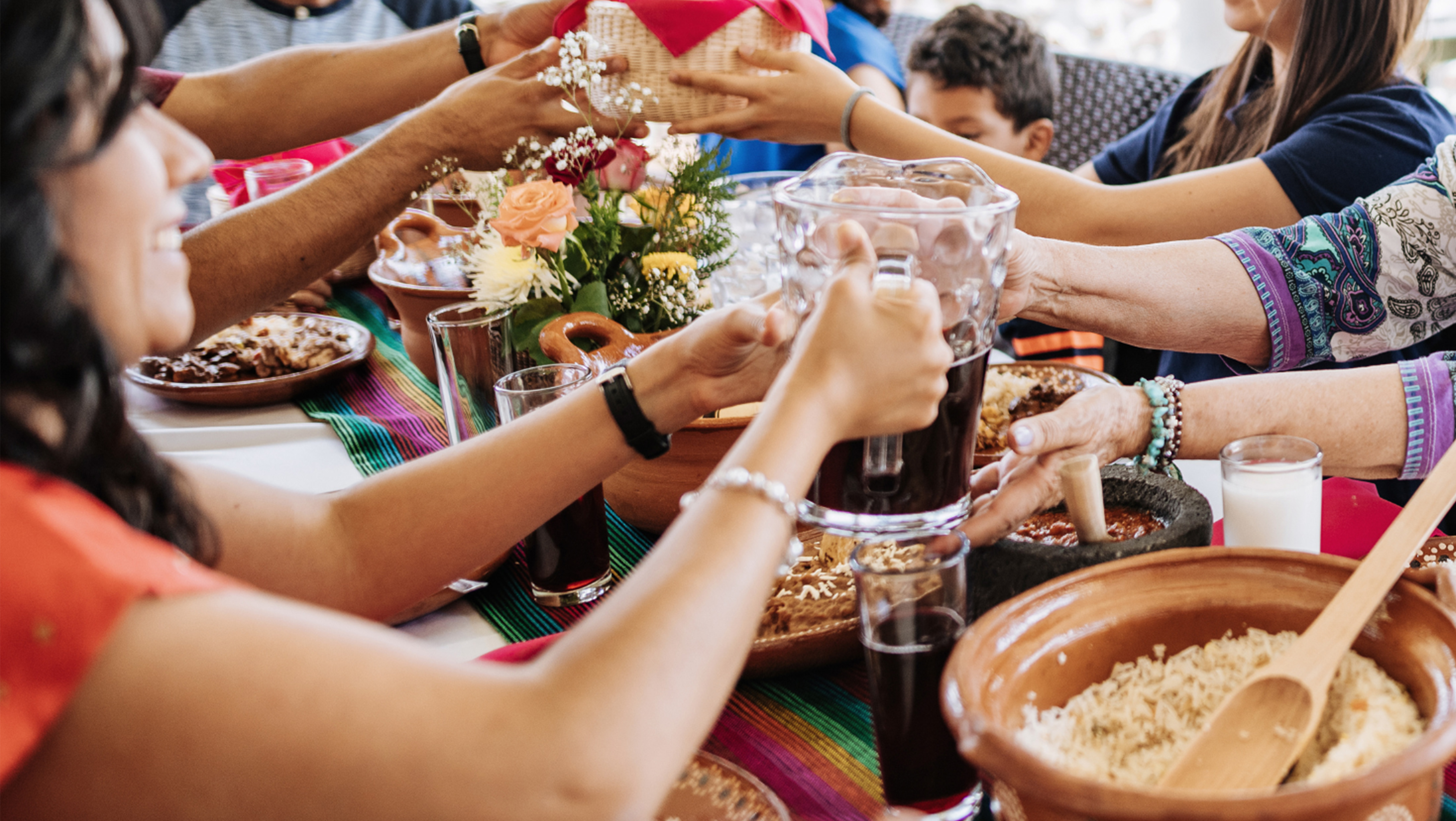 Hispanic group shares a meal