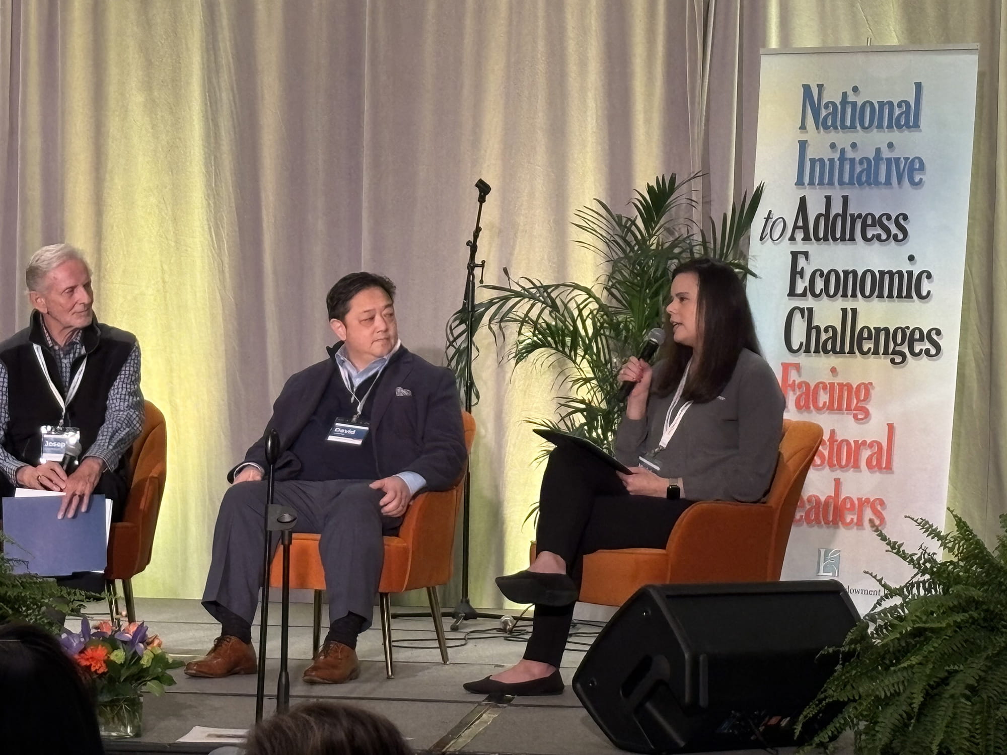 Madalyn Metzger (far right) shares reflections during a plenary session on program sustainability at the 2025 Lilly Endowment ECFPL Team Leadership Gathering. 