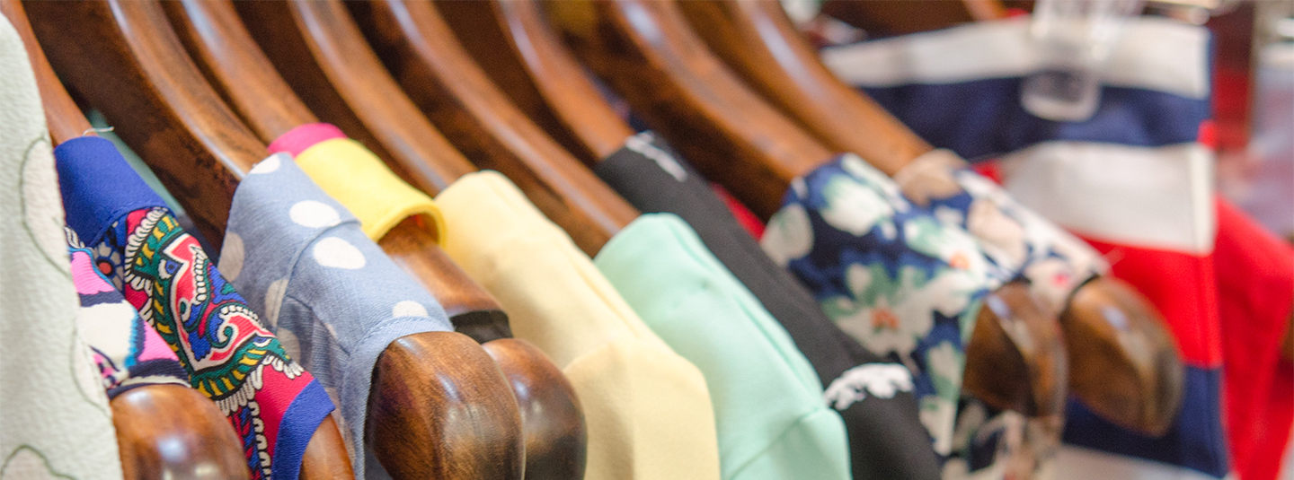 Clothing hanging in a closet