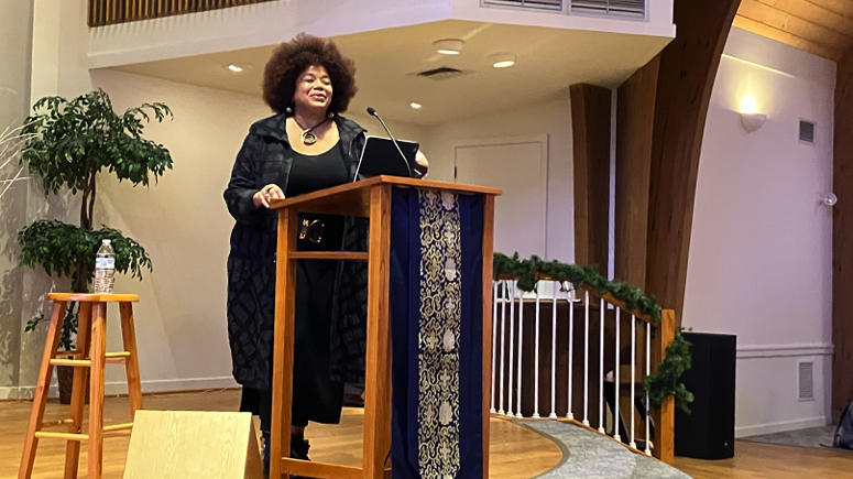 Vocalist, composer, educator and artist Ruth Naomi Floyd delivers a powerful performance and message during the 2025 MLK Day of Diversity event for Everence employees.