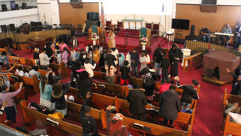 Worship hall at the Evangelical Garifuna Church of Manhattan