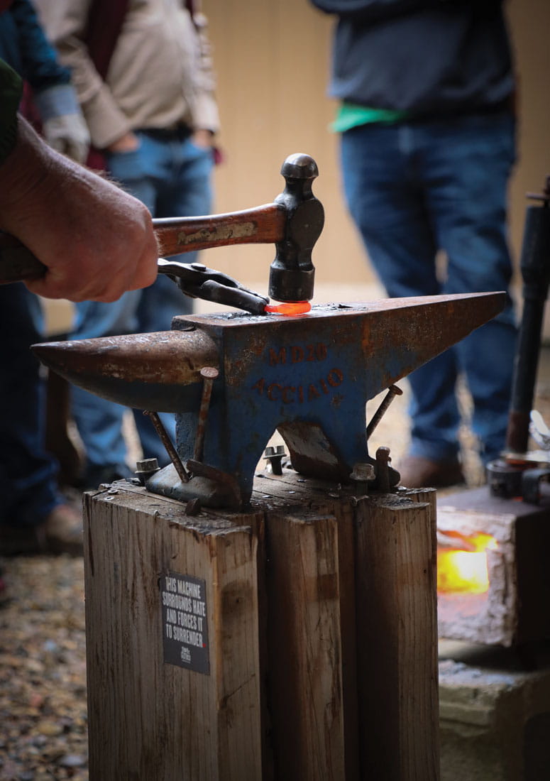Forging on an anvil.