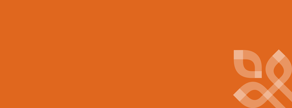 Orange color block with Everence vine graphic. 