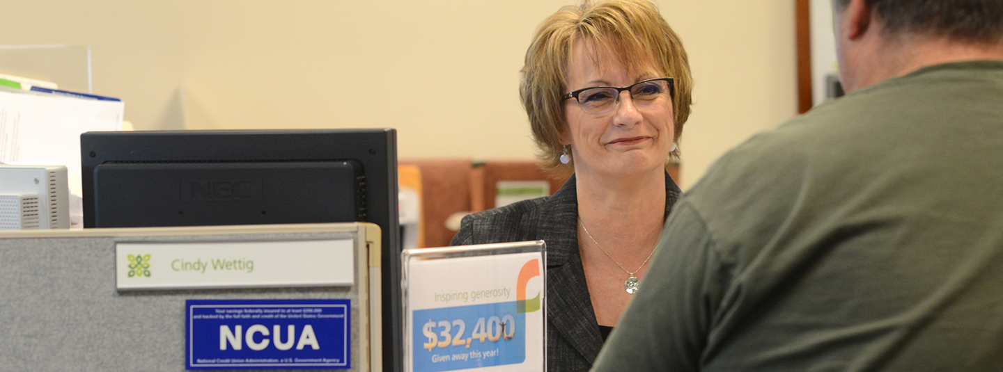 Interior of Everence office in Ephrata with teller serving client