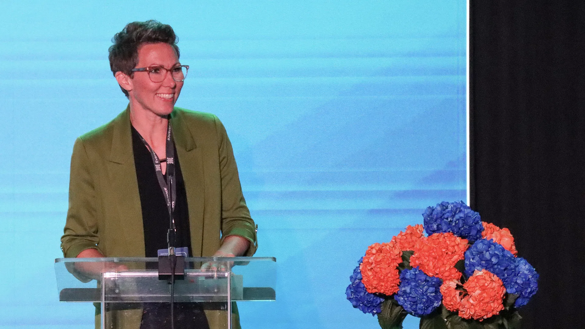 Rachel Swartzendruber Miller speaks at the 2023 Everence Development Conference in Lancaster, Pennsylvania.