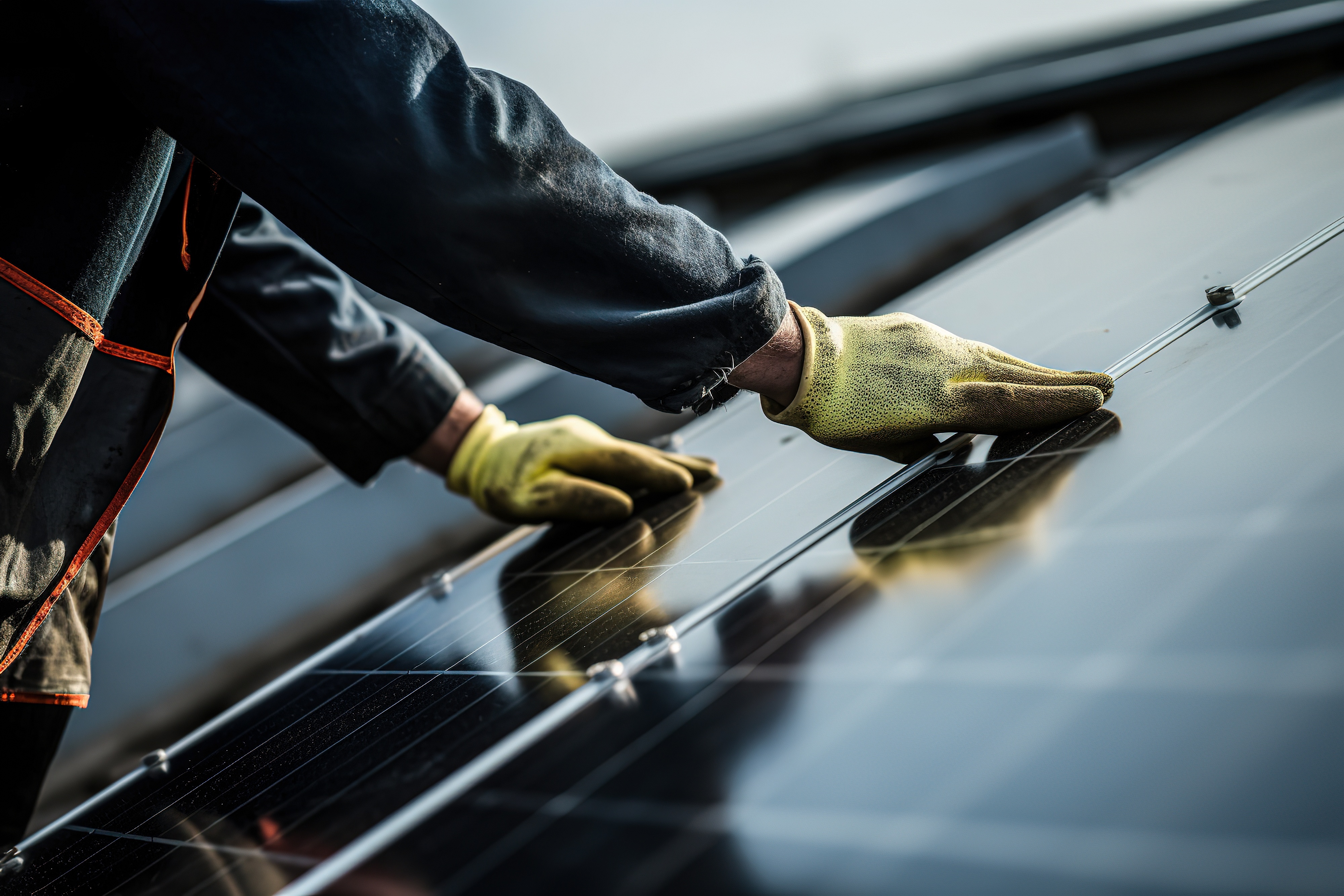 Man installing solar panels
