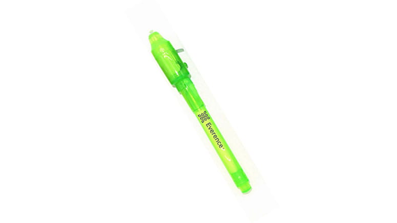 Invisible ink pen with UV light