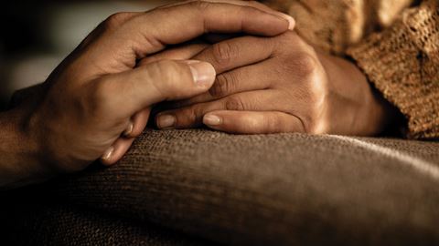 Adult holding kids hand supportively.